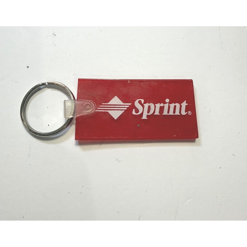 Vintage Sprint Logo Keychain Red White Rectangle Plastic Fob Promo 1990s Retro